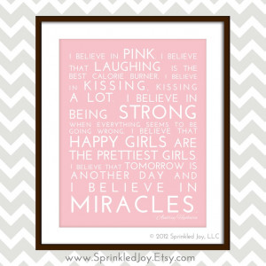 Believe in Pink - Audrey Hepburn Inspirational Quote, Modern 8x10 ...