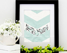 Alphabet Typography Chevron Office Home Decor / Blue Green Chevron ...