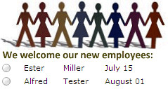 Welcome New Employee Announcement Welcome new employees web part