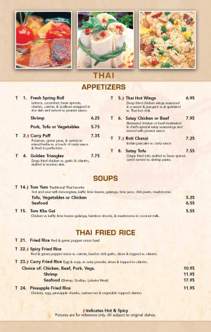 Thai Appetizers Menu