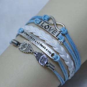 Handmade sayings , cute owls, love infinite multilayer woven leather ...