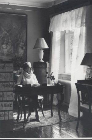 Karen Blixen at her desk at Rungstedlund around 1950