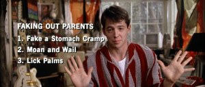 Ferris Bueller (Matthew Broderick) details the three important steps ...