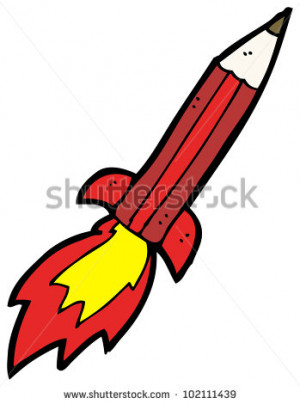 Cartoon Pencil Rocket Credited