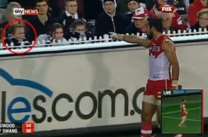 Slur: Adam Goodes points to the 13-year-old girl (circled) after she ...