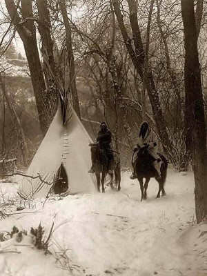 Indians on Horses In Front of Tipi