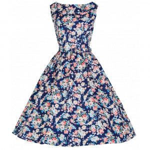 home the navy floral 1950 s audrey hepburn swing dress by lindy bop