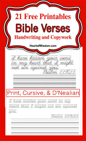 Free Printable Bible Verses for Handwriting/Copywork from Heart of ...