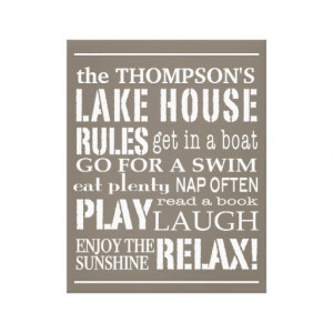 personalized_family_lake_house_rules_brown_white_canvas ...