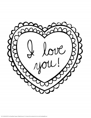 love you” Heart Valentine Coloring Page