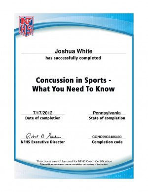 Concussion Certificate 2012