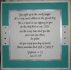 ... Candy Buffet Poem Sign with Rhinestones for Your Wedding or Birthday