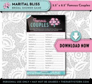 Famous Couples Bridal Shower Game