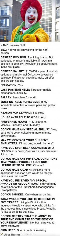 This Is An Actual Job Application Submitted To A McDonald’s In ...