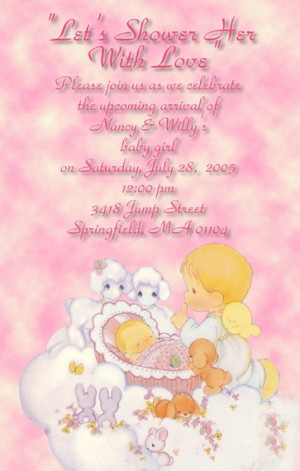 Precious Moments Baby Shower Invitations Baby Girl & Angel pink