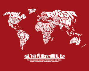 ... Places You'll Go - World Word Map with Dr. Seuss Quote Canvas Print