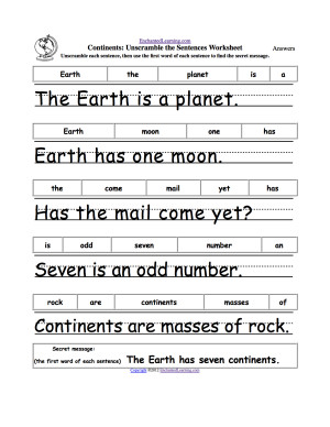 continents unscramble the sentences worksheet unscramble the words of ...
