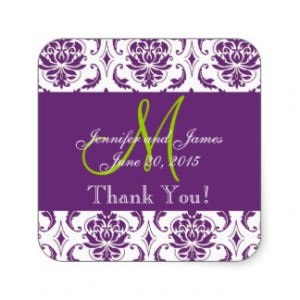 Purple Damask Wedding Favor Thank You Stickers