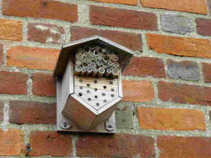Image of a mortar bee nesting box.