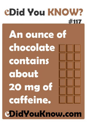 An ounce of chocolate contains about 20 mg of caffeine. http ...