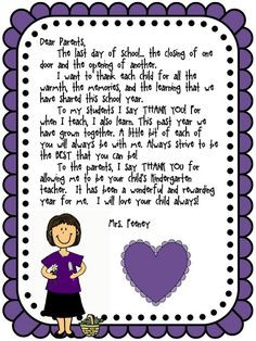 Love Those Kinders!: such a cute end of the year letter More