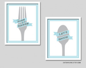 ... funny kitchen art, blue kitchen decor, fork wall art, funny quote art