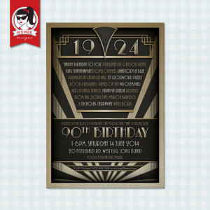 90th Birthday Party Invitations - 20s Gatsby - Mens - Customized for ...