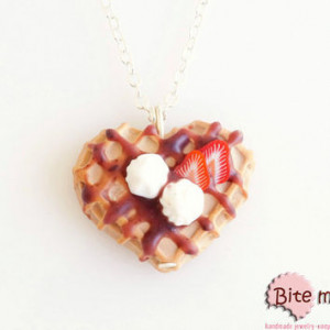 Waffle with Strawberries and Whipped Cream Necklace, Miniature ...