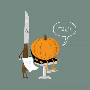 funny, hairdresser, halloween, knife, pumpkin, surprise, text