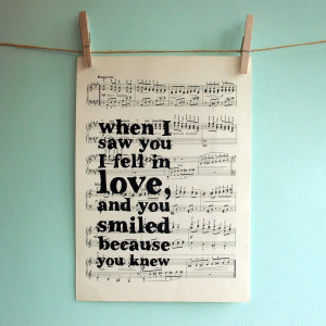 ... Inspirational Quote Typographic Art Print on Vintage Sheet Music