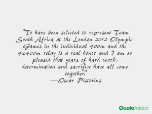 To have been selected to represent Team South Africa at the London ...