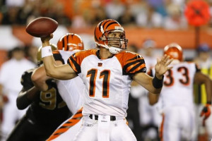 Doug Johnson 11 of the Cincinnati Bengals throws a pass during a ...