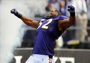 ... Ray Lewis (52) during pre-game introduction. (James Lang-US PRESSWIRE