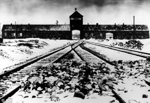... at Auschwitz Concentration Camp, seen here after the war ended in 1945