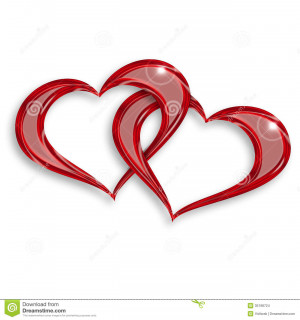 Illustration of two entwined hearts on white background.