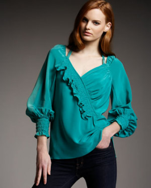 Nate Lepore Seychelles Ruffle Blouse Aqua