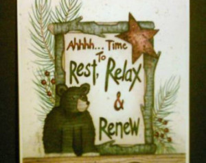 ... Relax Renew Spivey Print Lodge Cabin Northwoods Lake Camping Wood Wall