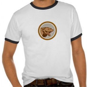 Angry Grizzly Bear Head Circle Cartoon T-shirts