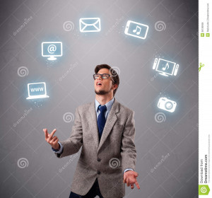 Royalty Free Stock Photos Funny Boy Juggling With Electronic Devices