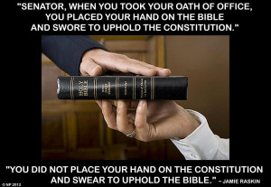 ... constitution and swear to uphold the bible the room erupted into