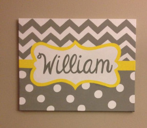 Hand painted personalized name canvas baby boy nursery chevron by ...