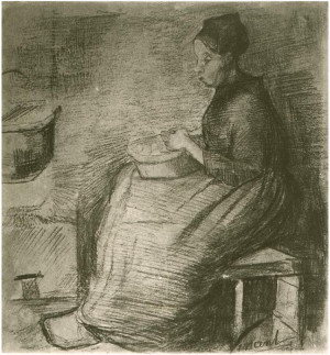Vincent van Gogh Woman, Sitting by the Fire, Peeling Potatoes Drawing