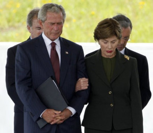 Former U.S. president George W. Bush and former first lady Laura Bush ...