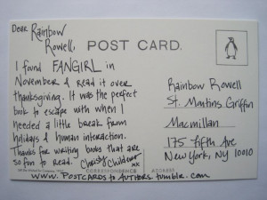 Postcard to Rainbow Rowell, author of Attachments, Eleanor & Park ...