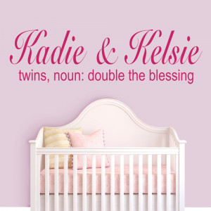 Magenta Twins Noun Double The Blessing wall decal above a cot