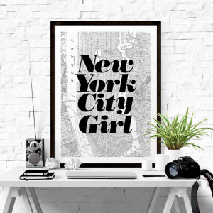 Travel Quote New York City Girl Fashion Print Typography Wall Art Gift ...
