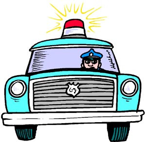 Cartoon drawing of police car with police man. Funny jokes and driving ...