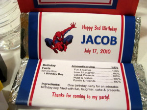 Details about Spiderman Superhero Birthday Favors Water Candy Wrapper