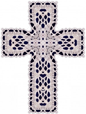 Lace Crochet Design On An Easter Christian Cross In Pale Peach