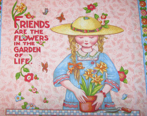 MARY ENGELBREIT Friendship Flowers Garden Quote Pillow Quilt Panel Out ...